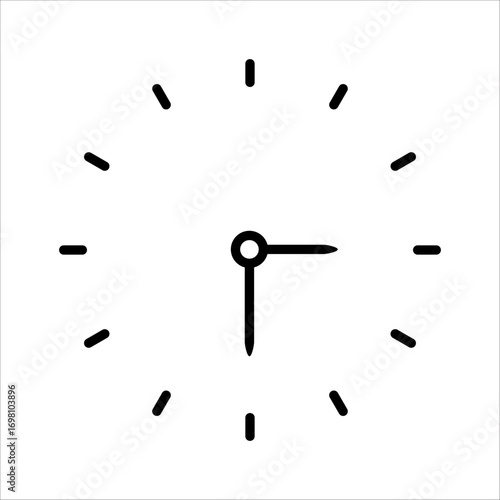 Simple analog clock face showing the time of quarter past twelve.