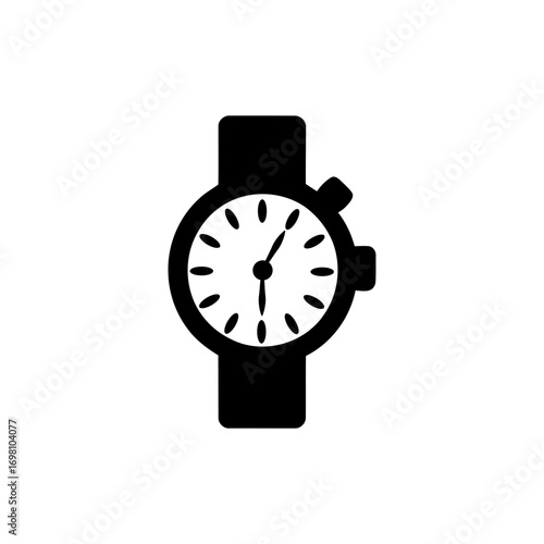 Simple black silhouette of a wristwatch. watch on white background