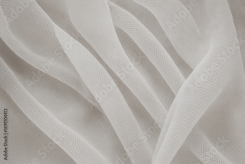 White Tulle Fabric Macro Close-Up Delicate Mesh Folds Smooth Elegant Surface