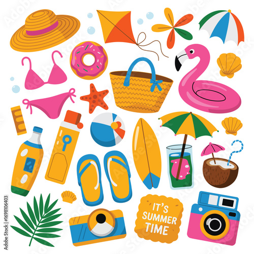 Colorful Summer Vacation Objects And Symbols Collection beach travel