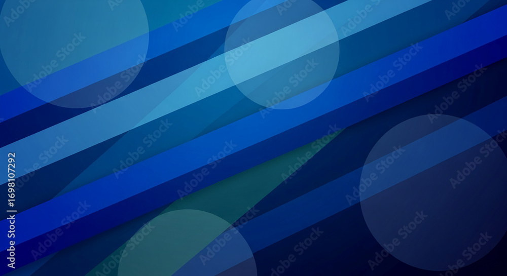 Obraz premium Abstract background with diagonal blue stripes and translucent circles, creating a modern and dynamic design suitable for website banners or presentations