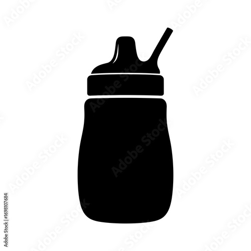 Black silhouette of a baby sippy cup with a straw