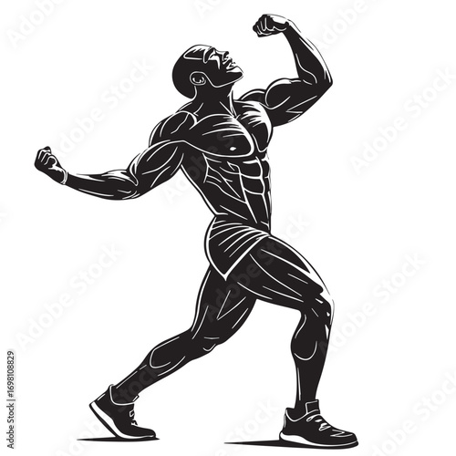 Black bodybuilding Silhouette Vector, High Quality Illustration on White Background