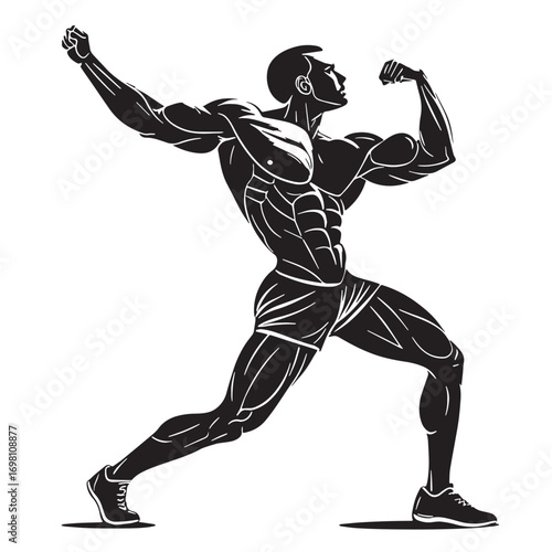 Black bodybuilding Silhouette Vector, High Quality Illustration on White Background