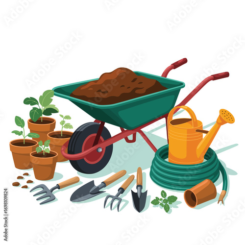 Gardening Tools And Supplies For Planting And Cultivating Plants wheelbarrow soil