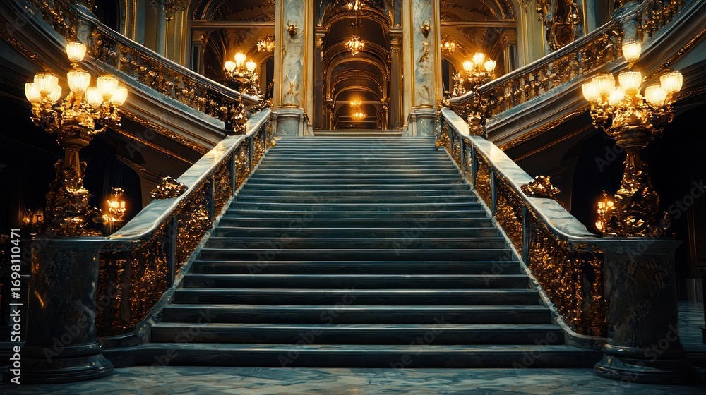 Obraz premium Grandiose marble staircase in opulent building.