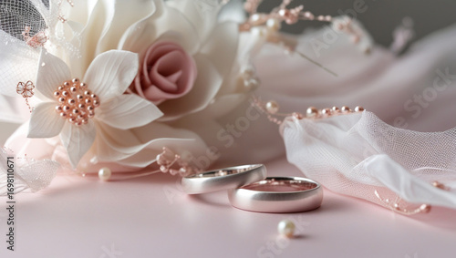 two wedding rings on a table