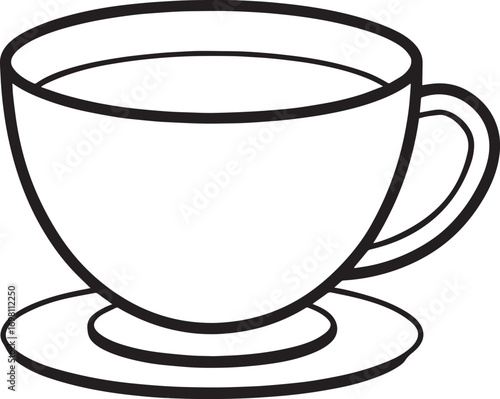 Simple outline drawing of a coffee cup and saucer vector illustration
