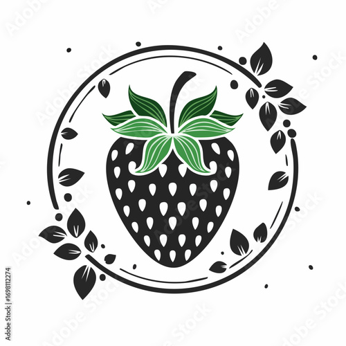 Garden strawberry fruit or strawberries flat color vector icon for food apps and websites