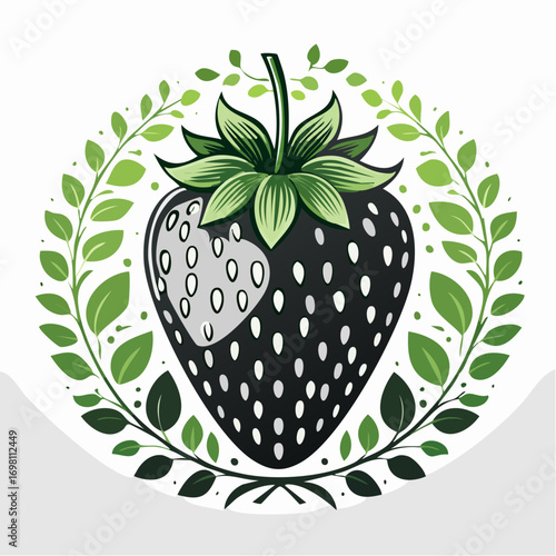 Garden strawberry fruit or strawberries flat color vector icon for food apps and websites
