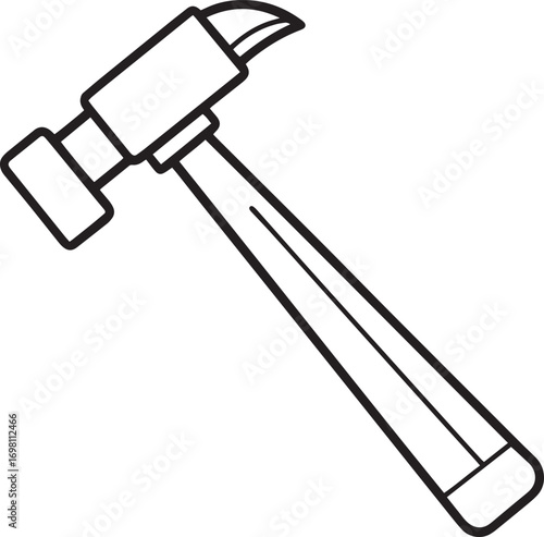 Simple outline drawing of a claw hammer tool vector illustration