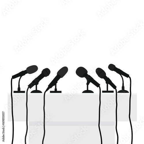 Tribune podium rostrum speech stand with microphones, isolated on white background