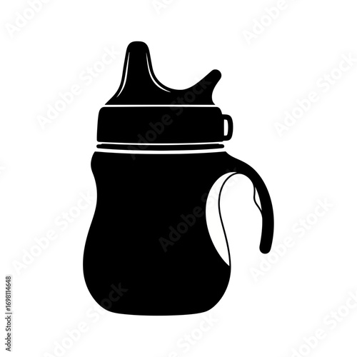 Black silhouette of a baby sippy cup with handles