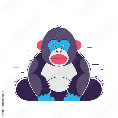 Cartoon gorilla sitting with closed eyes and red lips