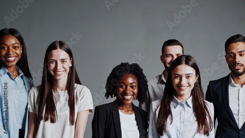 Group of young people smiling. Women and men are gathered for a team of professionals. Business and business clothing collaboration in a formal. A bunch of smiling young individuals lifestyle.