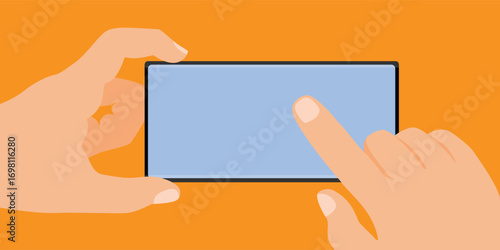Holding modern smartphone with both hands and unlocking