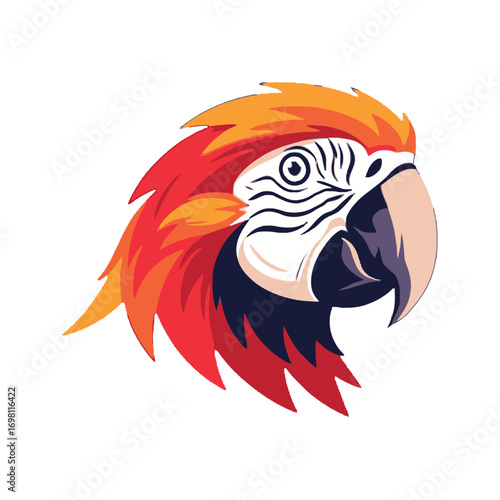 Colorful Macaw Parrot Head Vector Illustration.