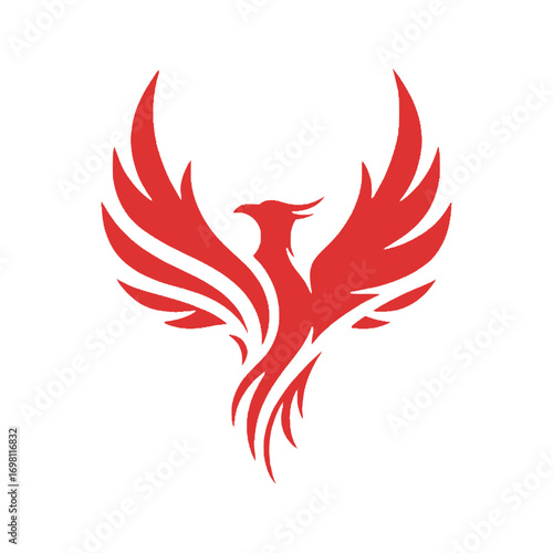 Red Phoenix bird logo design icon Mythical creature symbol of rebirth and power isolated on white background.