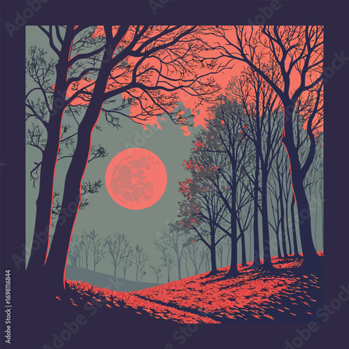 blood red moon rising over calm ocean water dramatic night landscape