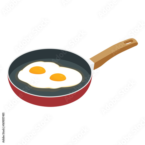 Fried eggs in frying pan isolated. Food. Breakfast. Healthy food.