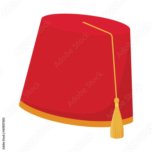 Red turkish hat fez, isolated on white background