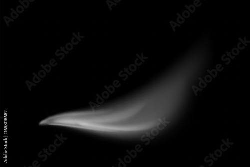 White wind lines element. Abstract light lines of movement and speed. Air stream flow wavy motion trace on dark background. Vector illustration