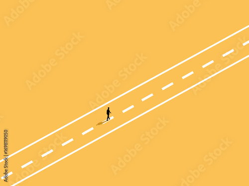 Businessmen walking on a long, straight road