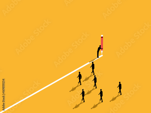 Businessmen draw a line between their colleagues