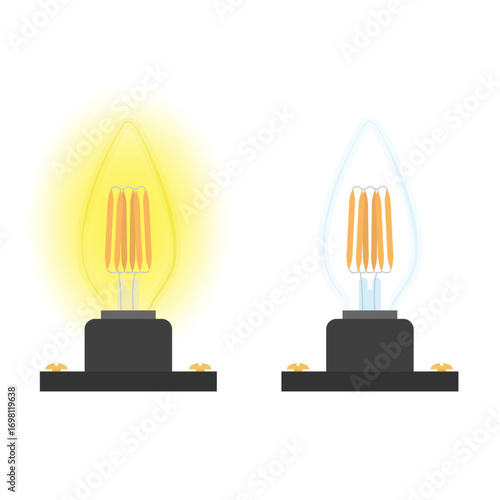 Lit and unlit light bulbs isolated on white background