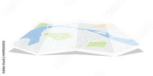 Folded city map, isolated on white background. Scheme of roads