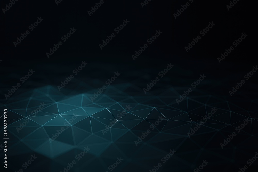 Fototapeta premium Abstract Low-Poly Grid Triangular Mesh Fading Darkness Depth of Field Digital Technology