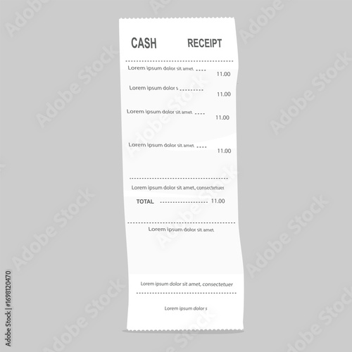 Long paper check or financial check. Cash receipt
