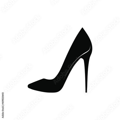 Silhouette of a black high heel shoe icon on transparent background