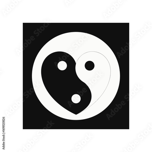 Yin yang symbol in black and white colors on transparent background