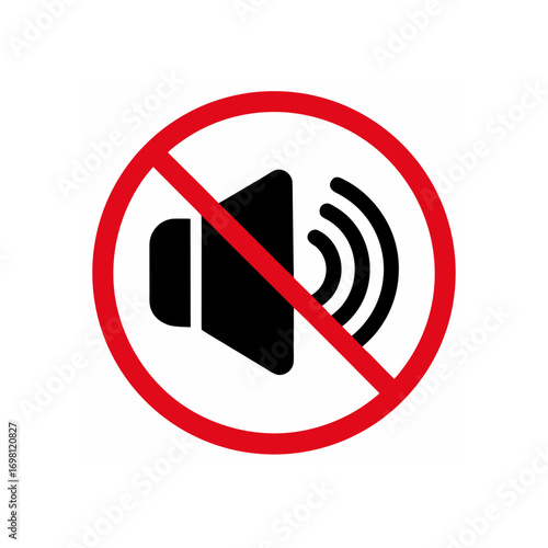Symbol of no sound with red circle around it on transparent background