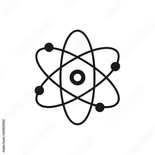 Illustration of an atom with orbiting electrons on transparent background