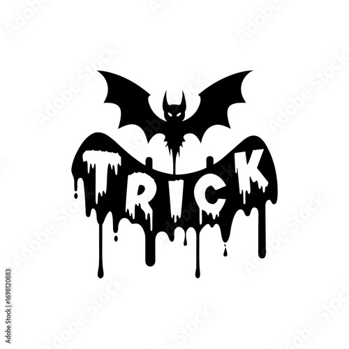 Silhouette bat and trick text with drips on transparent background