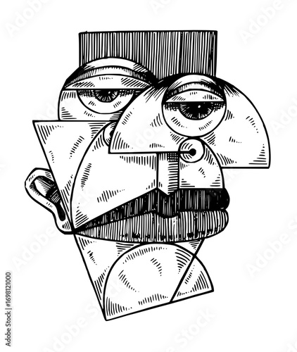Bold abstract geometric portrait art, stunning black and white illustration ideal for design projects