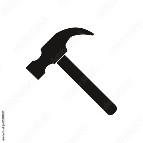 Illustration of a black silhouette hammer on transparent background