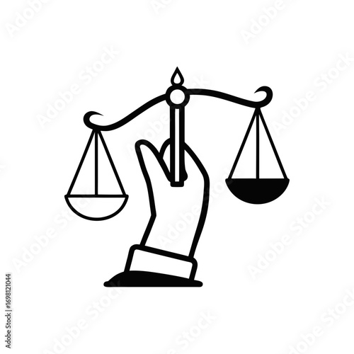 Hand holding a scale of justice outline on transparent background