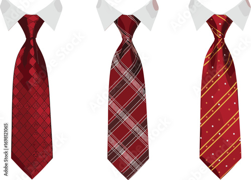 Elegant red neckties, formal men’s fashion, classic tie designs, business attire accessories, plaid, polka dot, diamond pattern ties