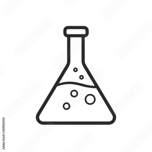 Outline drawing of a liquid filled flask on transparent background