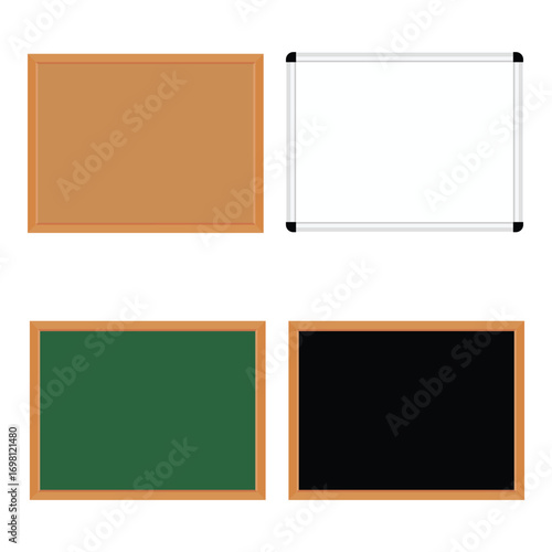 Black and green chalkboards for school or office, mangnetic board and cork board
