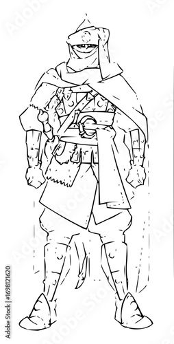 Intriguing rat warrior with cloak and armor, perfect for fantasy games and storytelling art