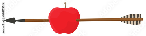 Red apple hit by wooden arrow