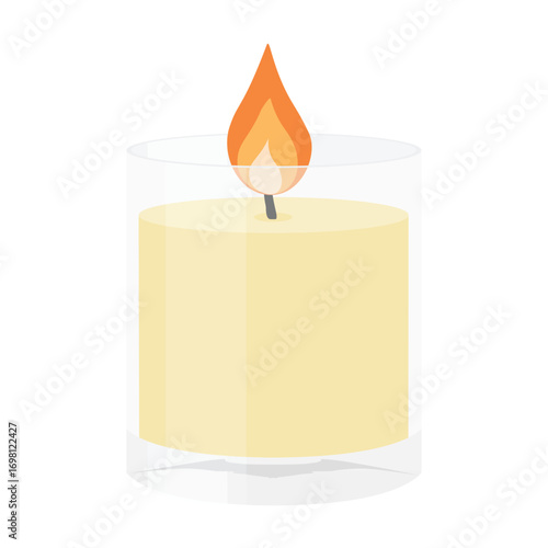 Wax candle in white plastic or glass holder