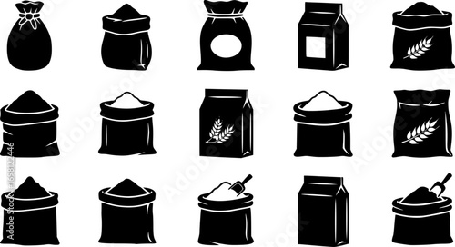Flour bag icons collection