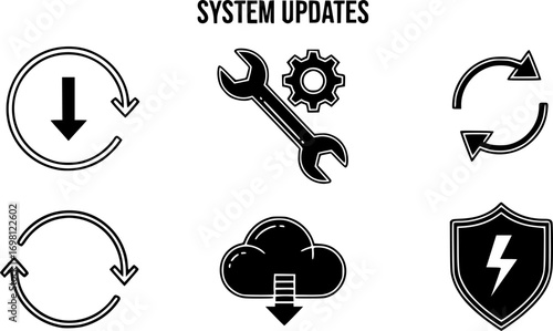 System update icon vector set in black flat and line stroke style