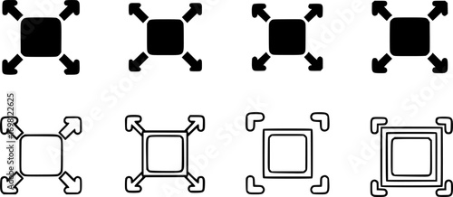 Fullscreen icon vector set in black flat and line stroke style
