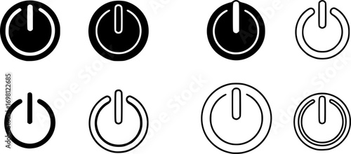 Power button icon vector set in black flat and line stroke style